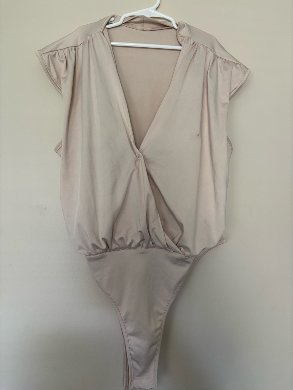 SHEIN Light Beige V-Neck Surplice Bodysuit